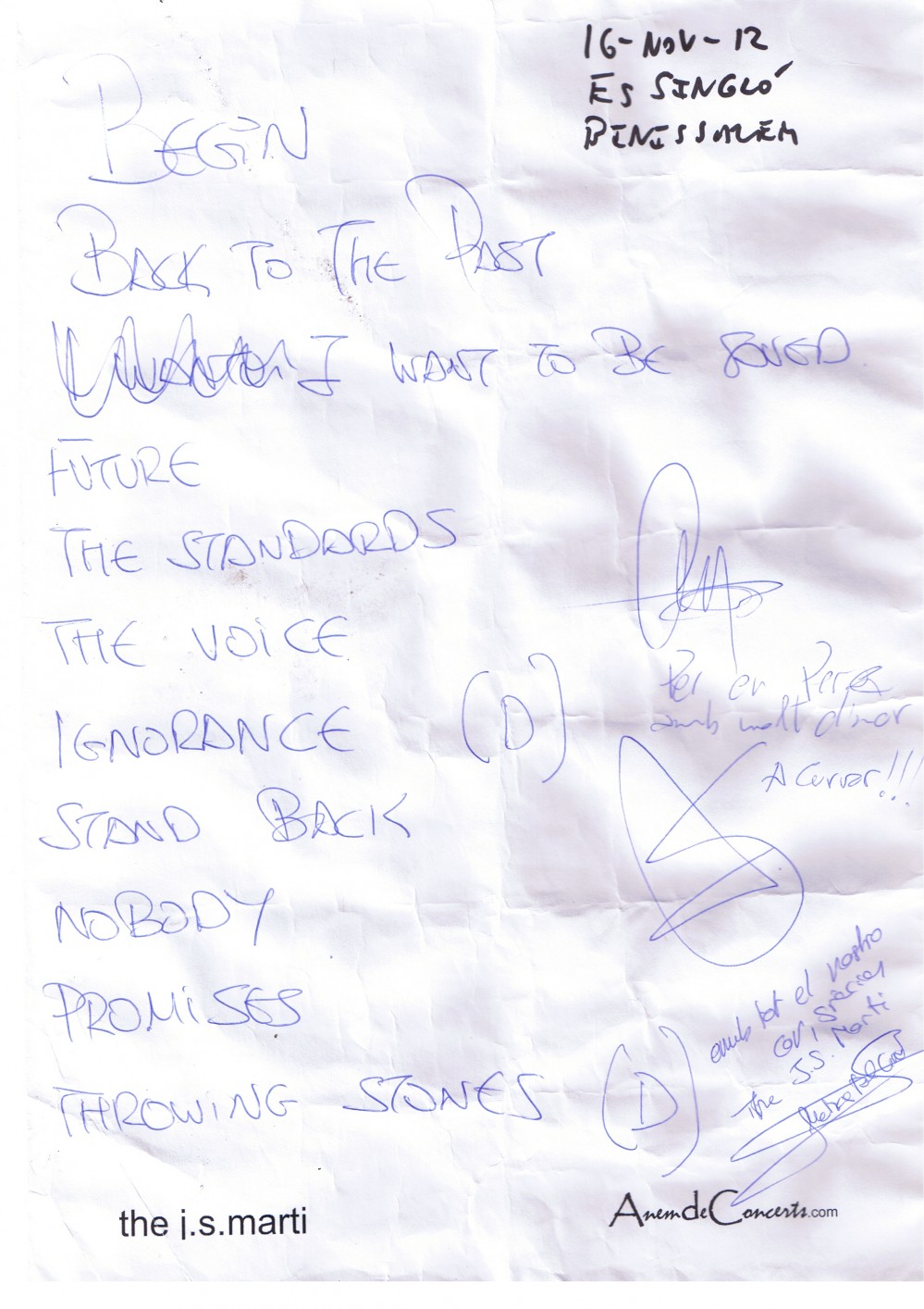 Setlist concert the j.s.marti 16nov12