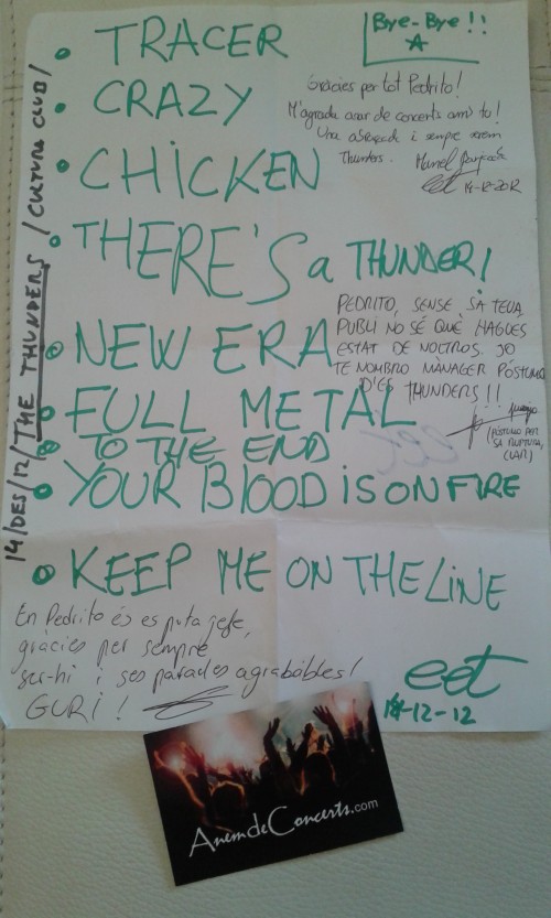 Setlist concert acomiadament The Thunders al Cultura Club_14des12