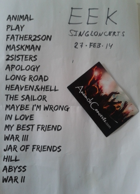 Setlist concert Eek Singloncerts_27feb14