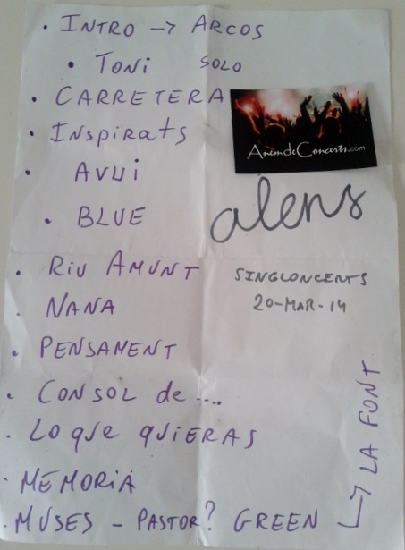 Setlist concert Alens 20mar14